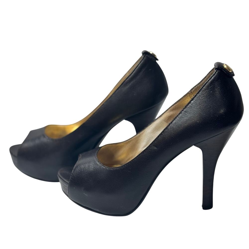 Michael Kors Black Leather Peep Toe Platform Stiletto Pumps Women’s 7.5M